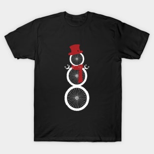 Cycling Snowman (White/Red) T-Shirt